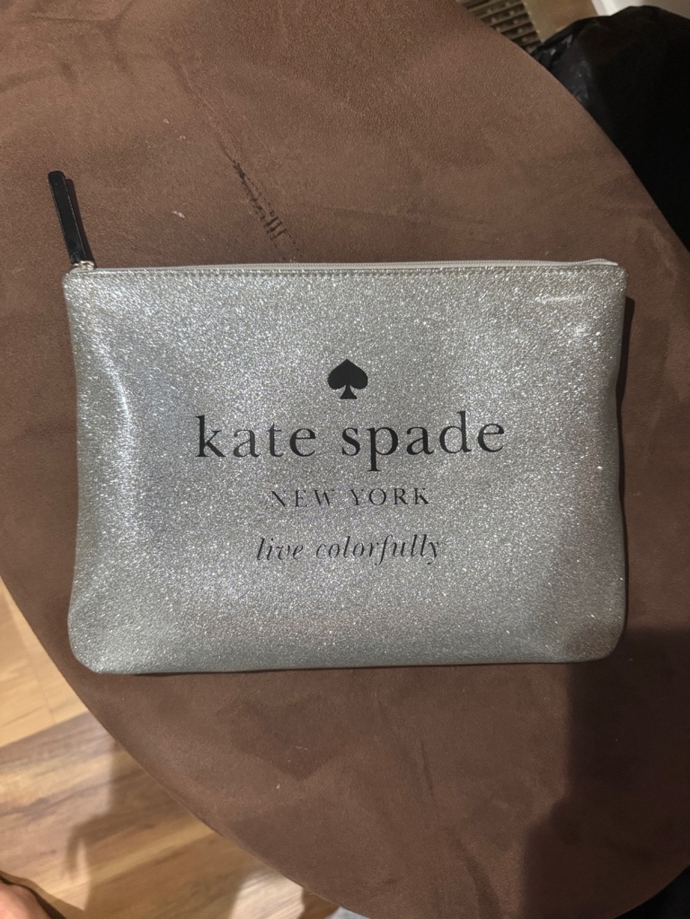kate spade Silver Glitter Zip Cosmetic Pouch